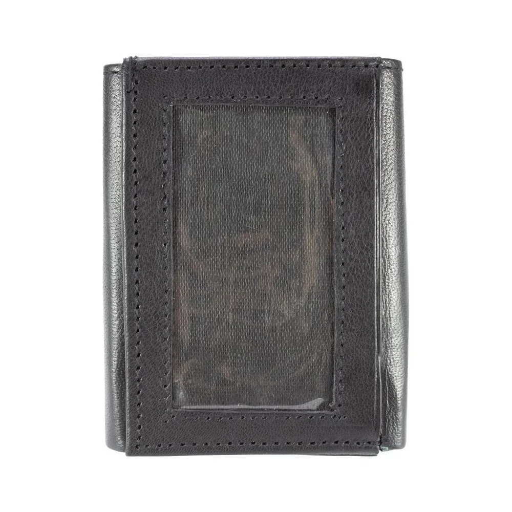 Men Black Lambskin Leather Trifold Wallet